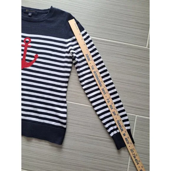 Brooks Brothers Nautical Black & White Striped Sweater Red Anchor Womens Med - Picture 4 of 10